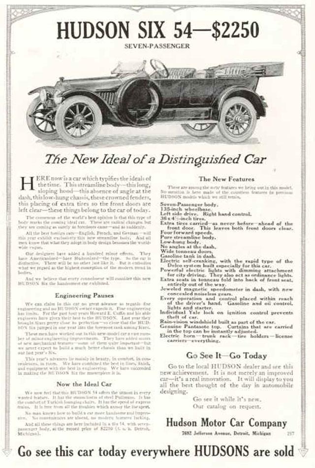 1913 Hudson Auto Advertising
